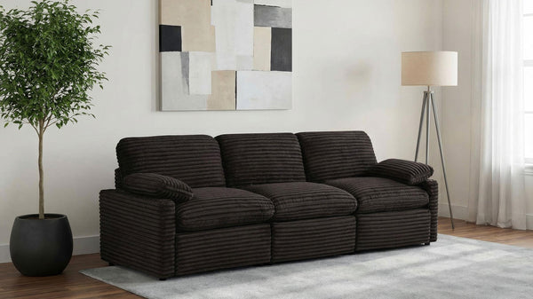 Side view of Collins modular power sofa in chocolate brown