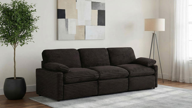 Side view of Collins modular power sofa in chocolate brown