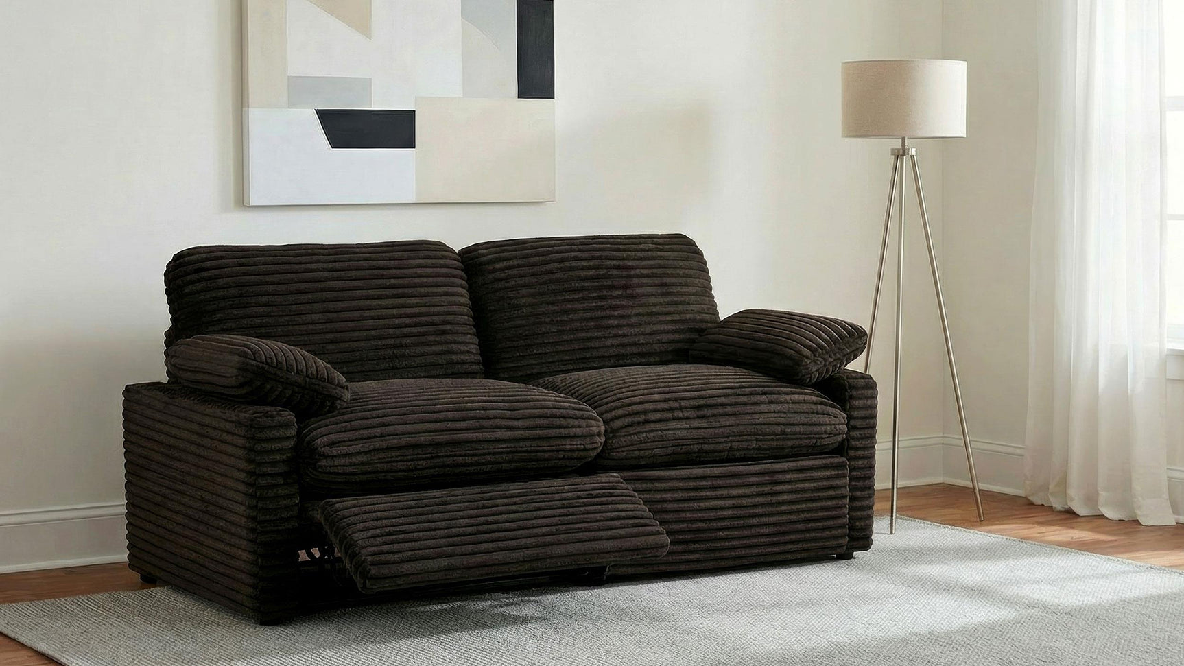 Close-up of chocolate brown fabric upholstery