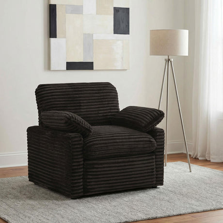 Side view of Collins Power Recliner Chair in chocolate brown fabric