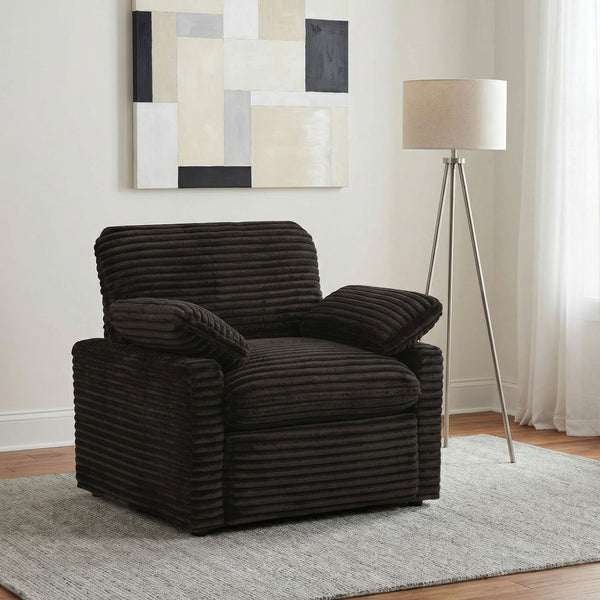 Side view of Collins Power Recliner Chair in chocolate brown fabric
