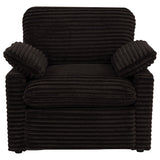 Black plastic legs of Collins recliner chair