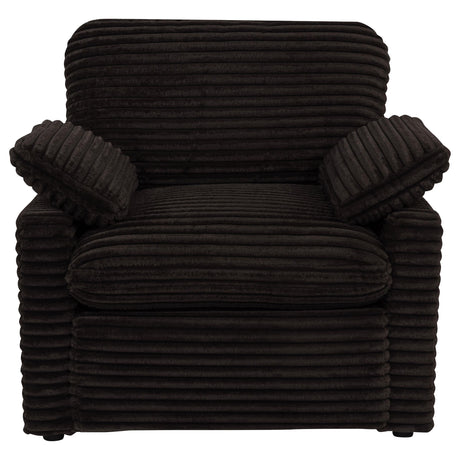 Black plastic legs of Collins recliner chair