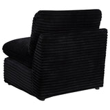 Collins modular armless chair showing black plastic legs