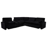 Sectional corner view showing black upholstery and power recline