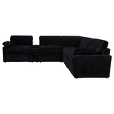 Side view of power reclining seat with black fabric