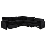 Power reclining feature close-up on black fabric sectional