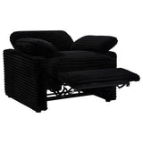 Detail of black fabric and foam cushioning on recliner