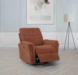 Close-up of rust fabric upholstery and control panel