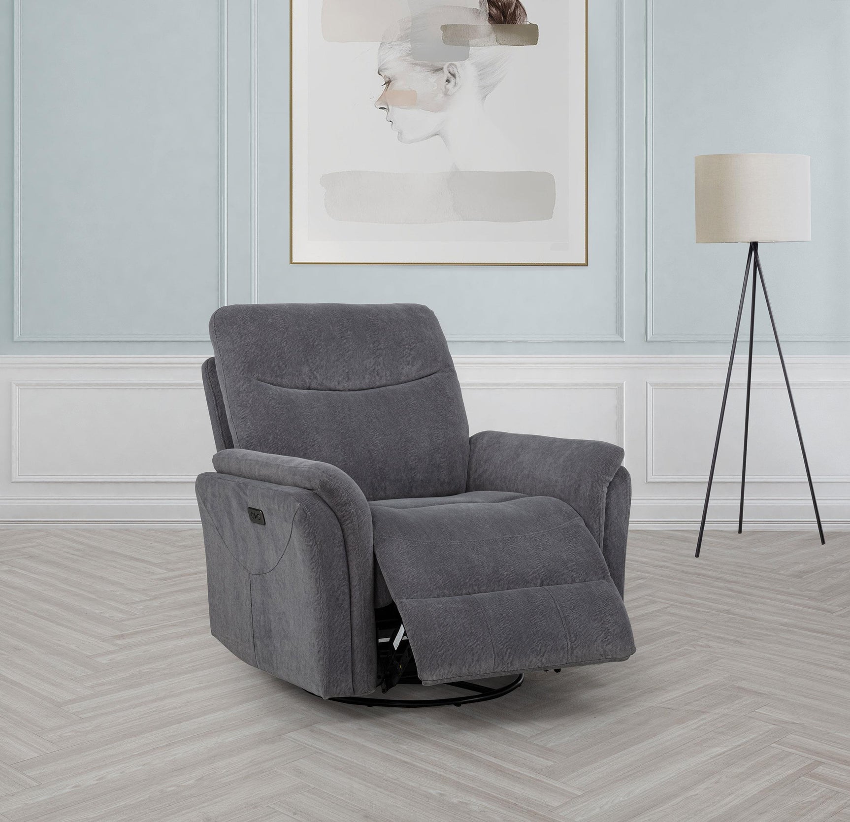Back view of Adler Upholstered Power Swivel Glider Recliner