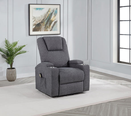 Louie Grey Chenille Power Lift Massage Recliner angled side view