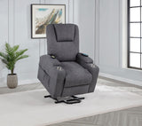 Louie Grey Chenille Power Lift Massage Recliner cup holders and side storage