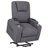 Louie Grey Chenille Power Lift Massage Recliner back view with recline