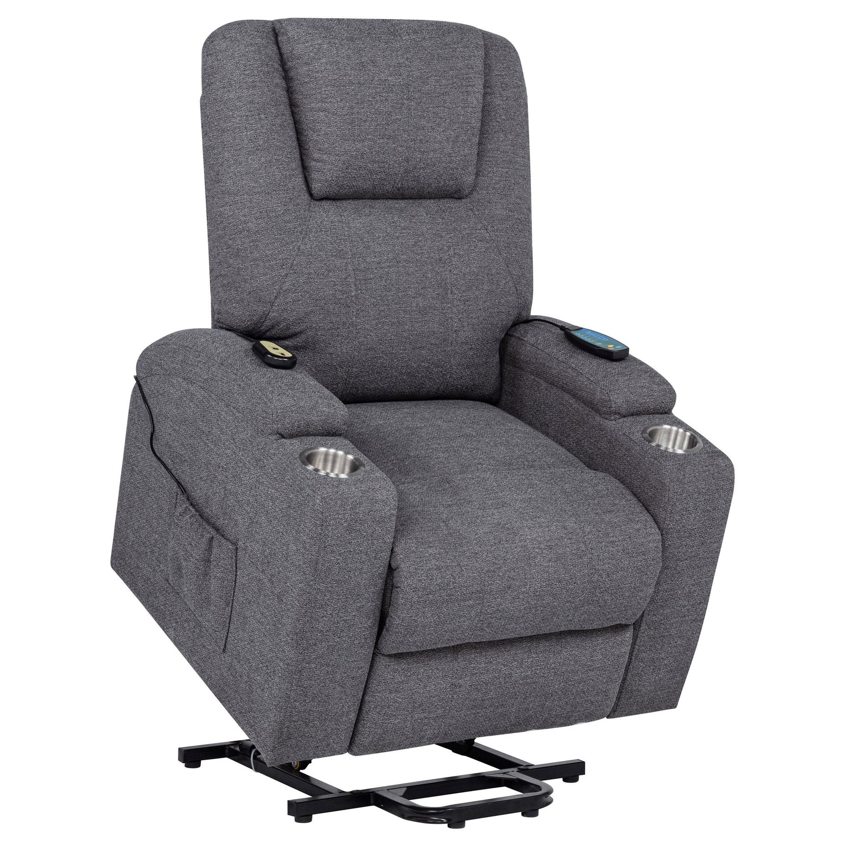 Louie Grey Chenille Power Lift Massage Recliner back view with recline