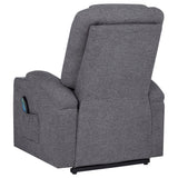 Louie Grey Chenille Power Lift Massage Recliner power lift mechanism in use