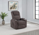 Louie brown chenille power lift massage recliner side angle