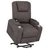 Louie Chenille Upholstered Power Lift Massage Recliner in Brown