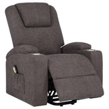 Louie Chenille Upholstered Power Lift Massage Recliner in Brown