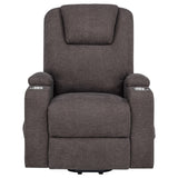 Louie Chenille Upholstered Power Lift Massage Recliner in Brown