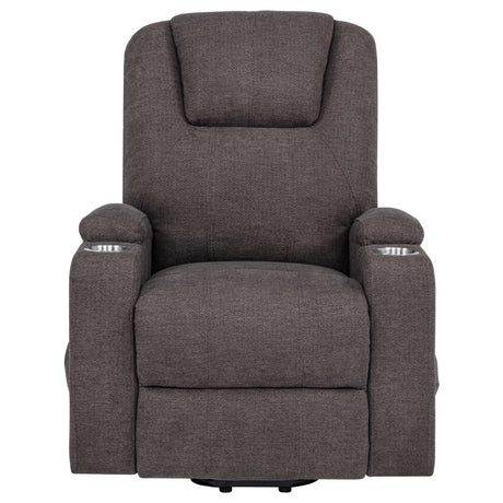 Louie Chenille Upholstered Power Lift Massage Recliner in Brown