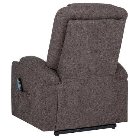 Louie Chenille Upholstered Power Lift Massage Recliner in Brown
