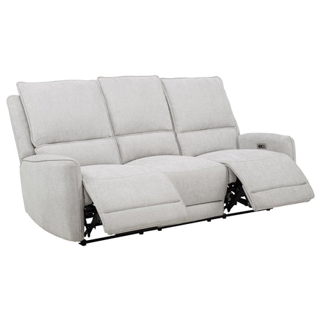 Power reclining loveseat showing side profile and recline mechanism