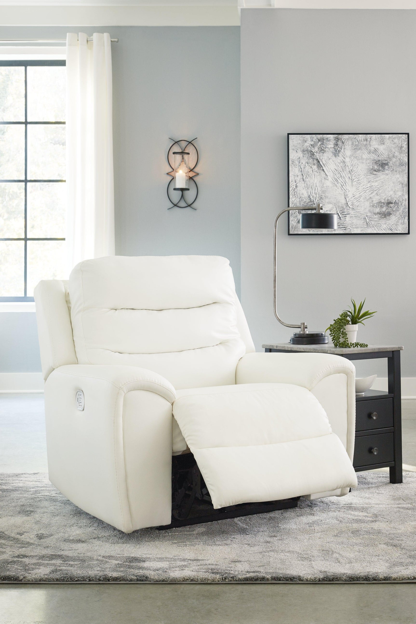 Warlin White Faux Leather Power Recliner - Ella Furniture
