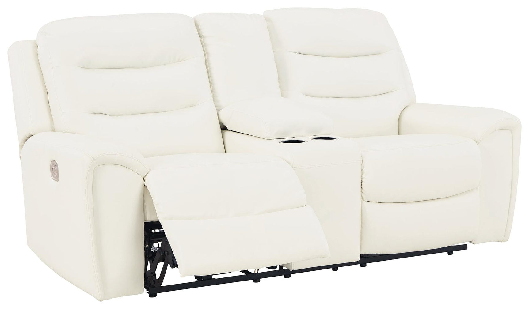 Warlin White Faux Leather Power Reclining Loveseat With Console - Ella Furniture