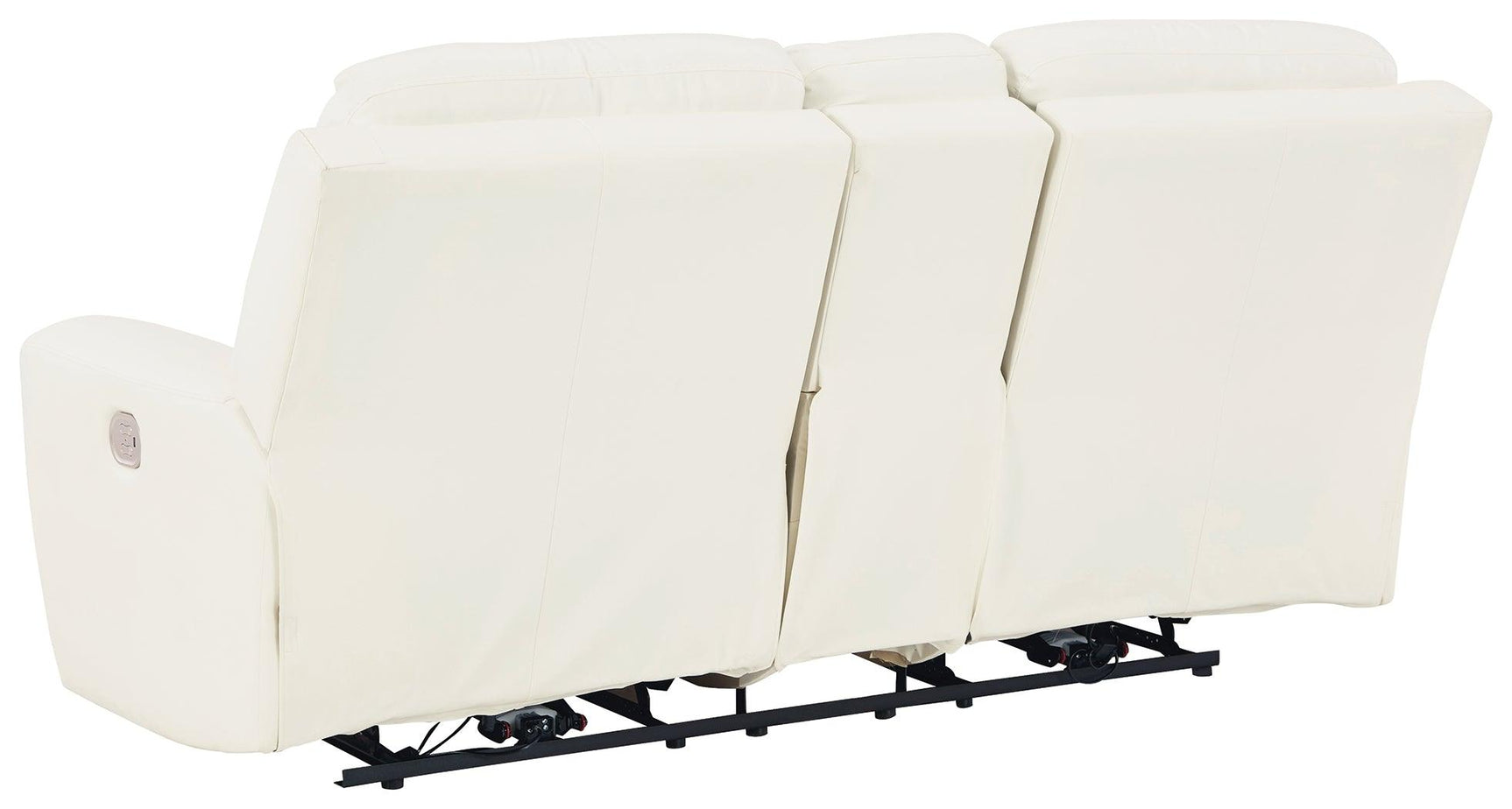 Warlin White Faux Leather Power Reclining Loveseat With Console - Ella Furniture