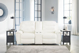 Warlin White Faux Leather Power Reclining Loveseat With Console - Ella Furniture