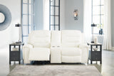 Warlin White Faux Leather Power Reclining Loveseat With Console - Ella Furniture