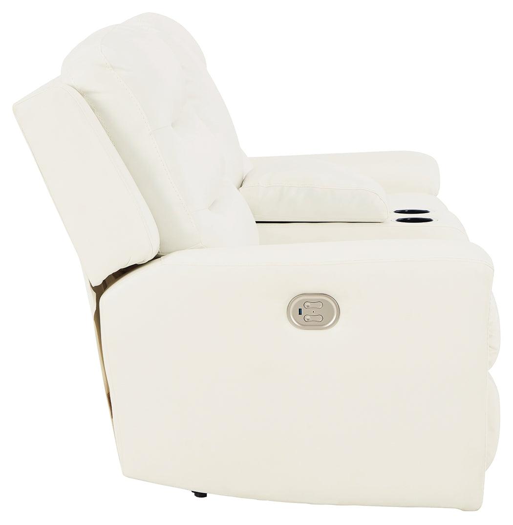 Warlin White Faux Leather Power Reclining Loveseat With Console - Ella Furniture