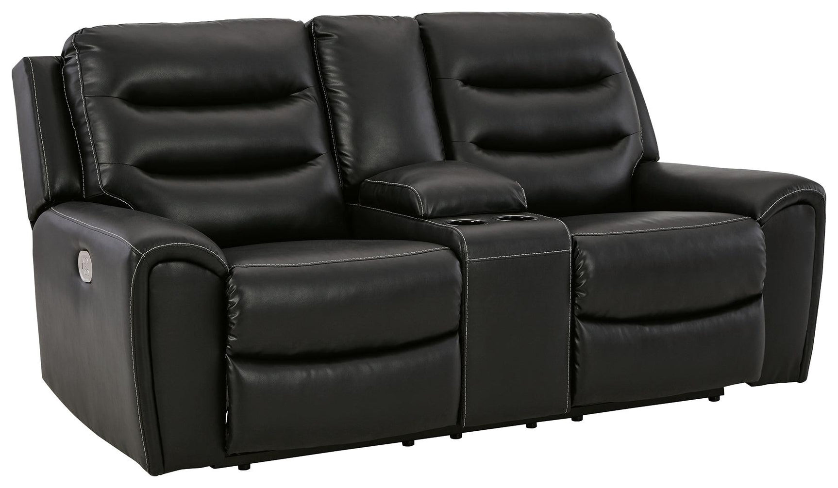 Warlin Black Faux Leather Power Reclining Loveseat With Console - Ella Furniture