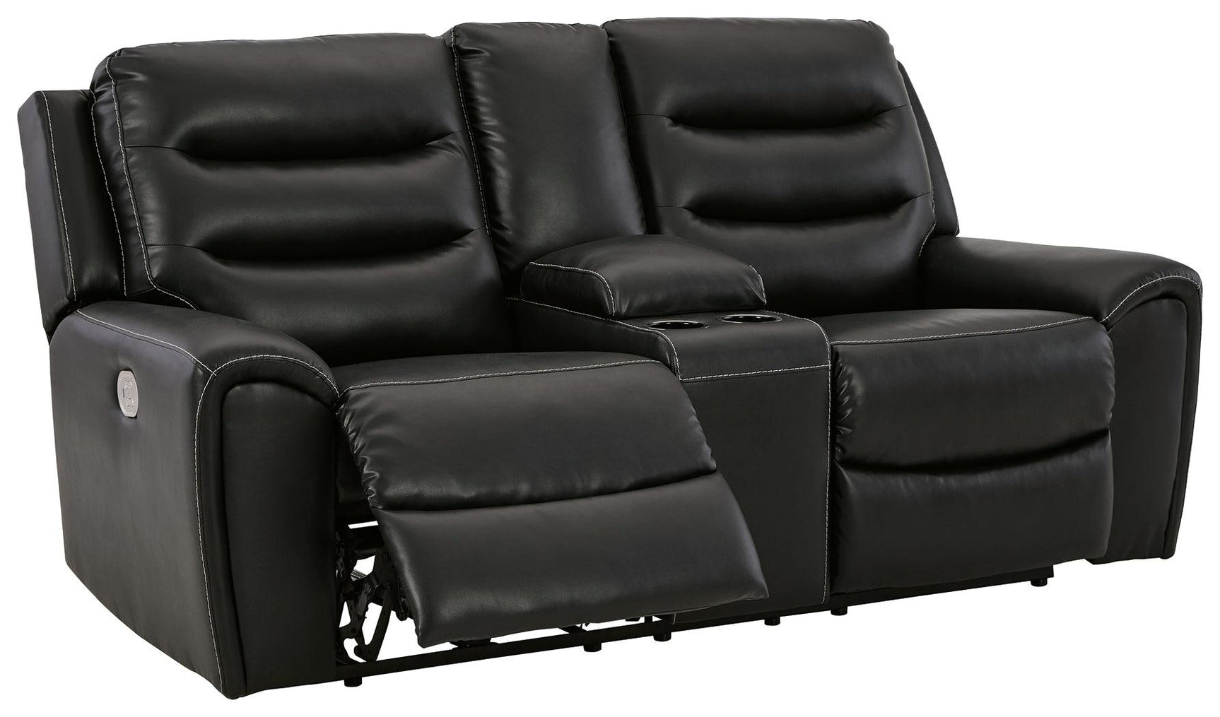 Warlin Black Faux Leather Power Reclining Loveseat With Console - Ella Furniture