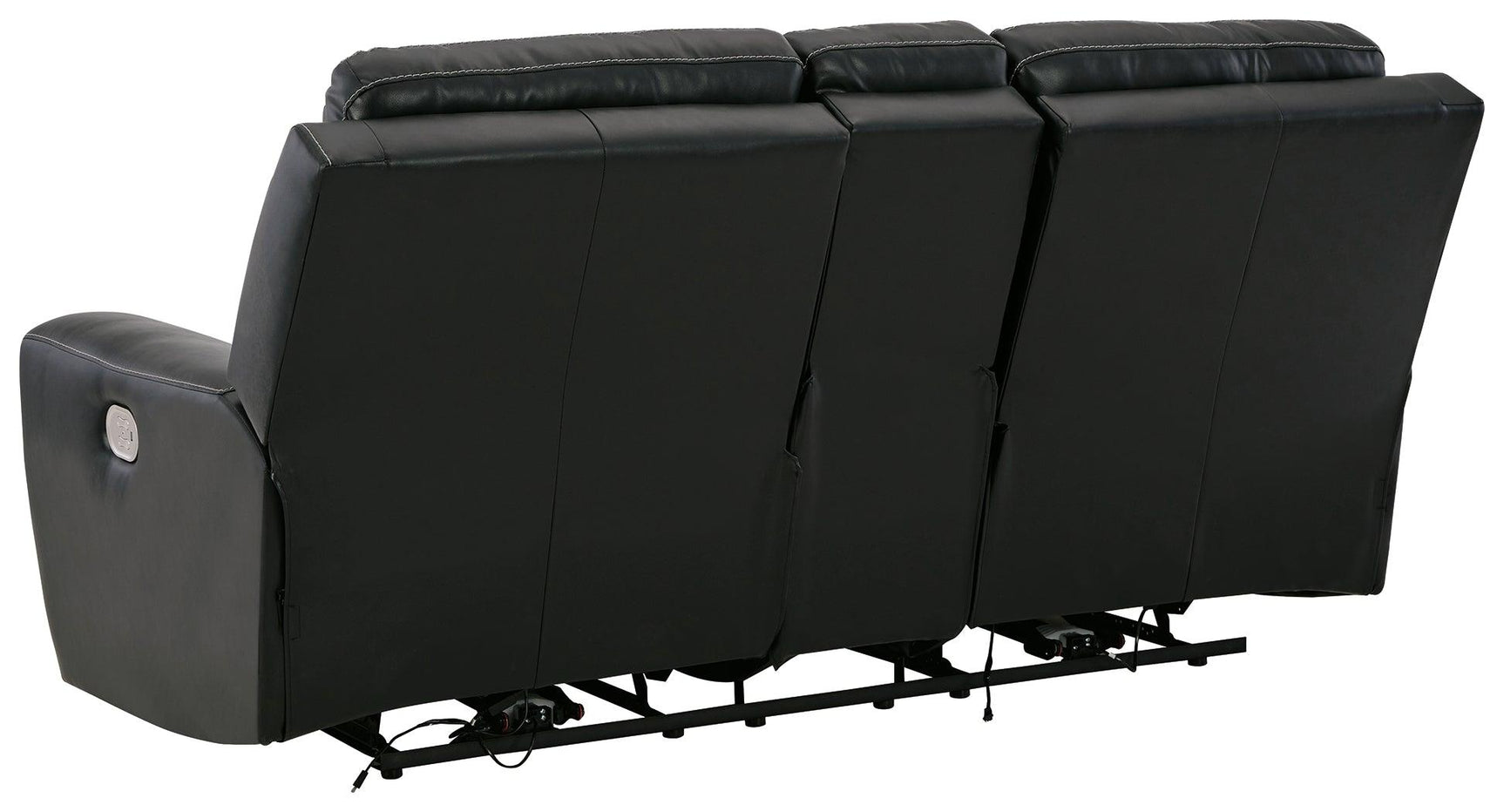 Warlin Black Faux Leather Power Reclining Loveseat With Console - Ella Furniture
