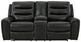 Warlin Black Faux Leather Power Reclining Loveseat With Console - Ella Furniture