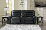 Warlin Black Faux Leather Power Reclining Loveseat With Console - Ella Furniture