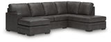 Side angle of Lofton-Pike Shadow faux leather sectional with chaise