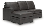 Close-up detail of Lofton-Pike Shadow faux leather upholstery and stitching