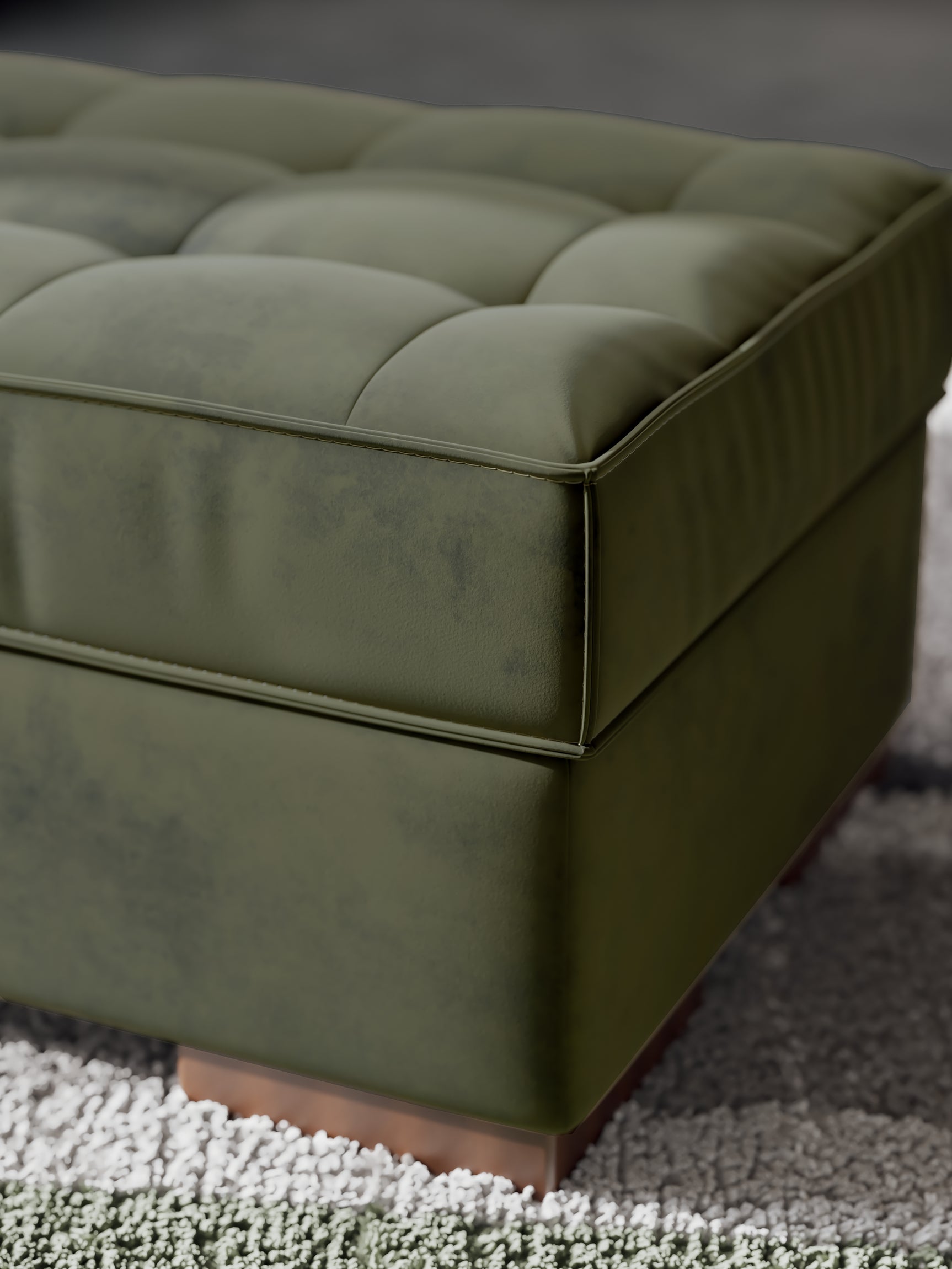 Caspian-Town oversized olive velvet accent ottoman front view