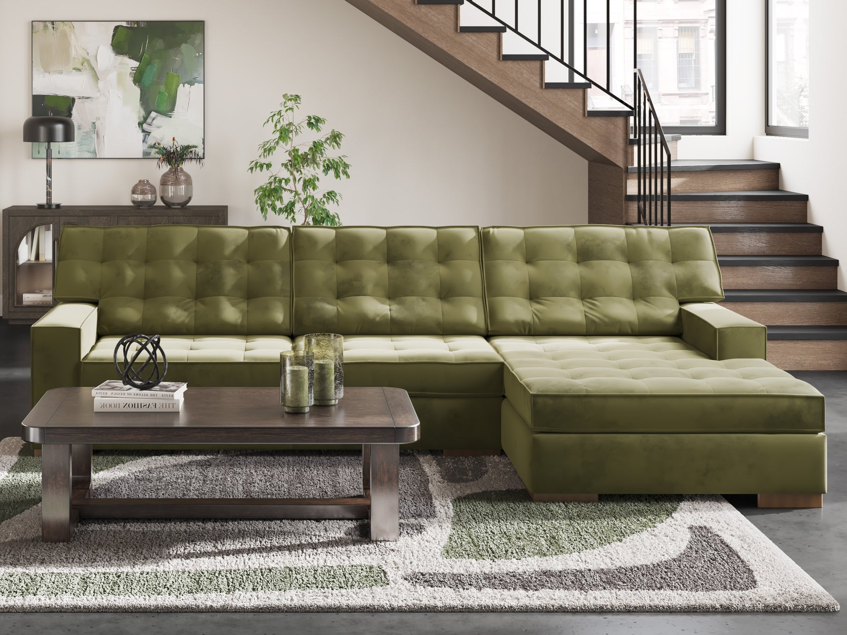 Alternate main view of Caspian-Town Olive sectional