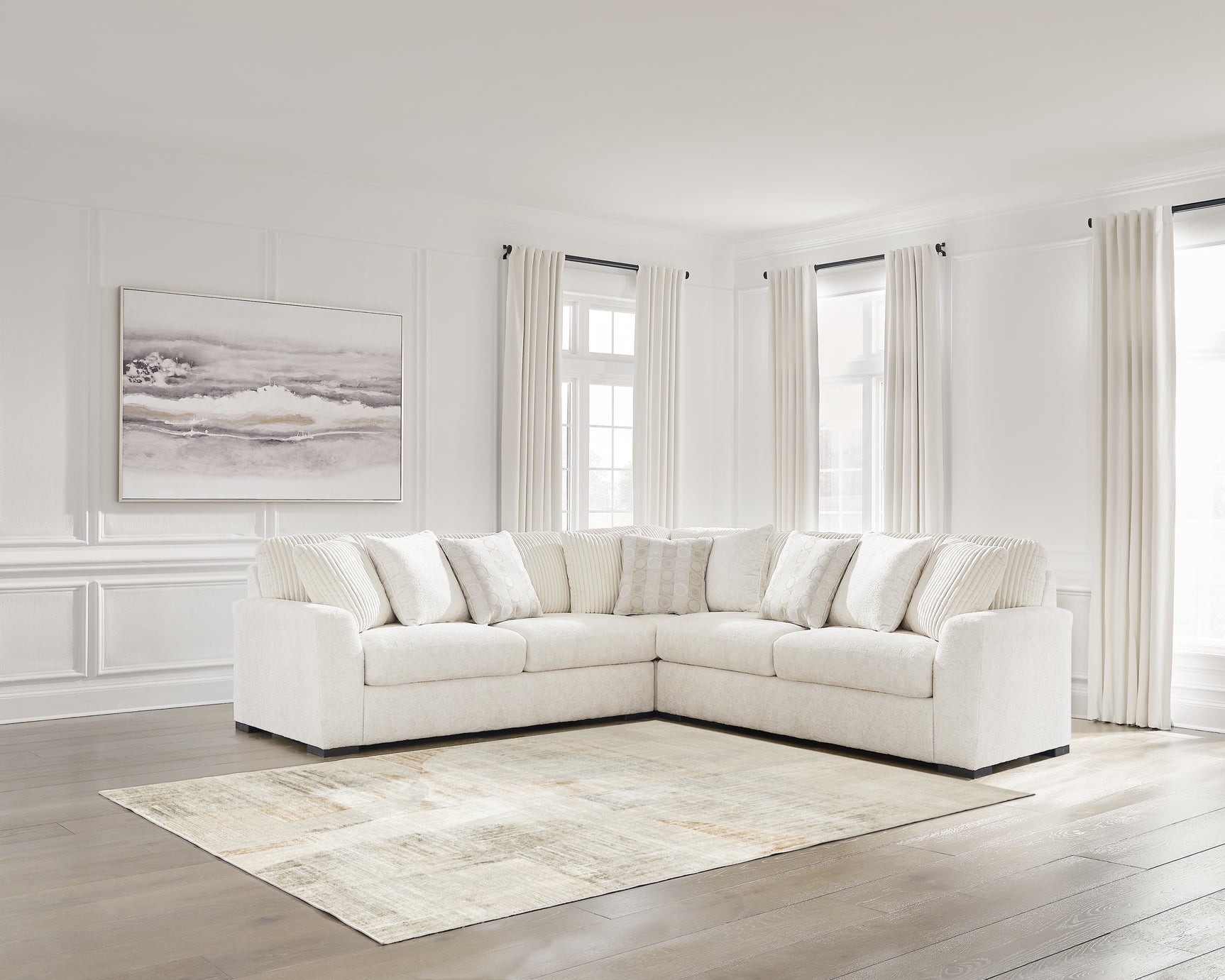 Side view of Chessington Ivory 3-Piece Sectional sofa