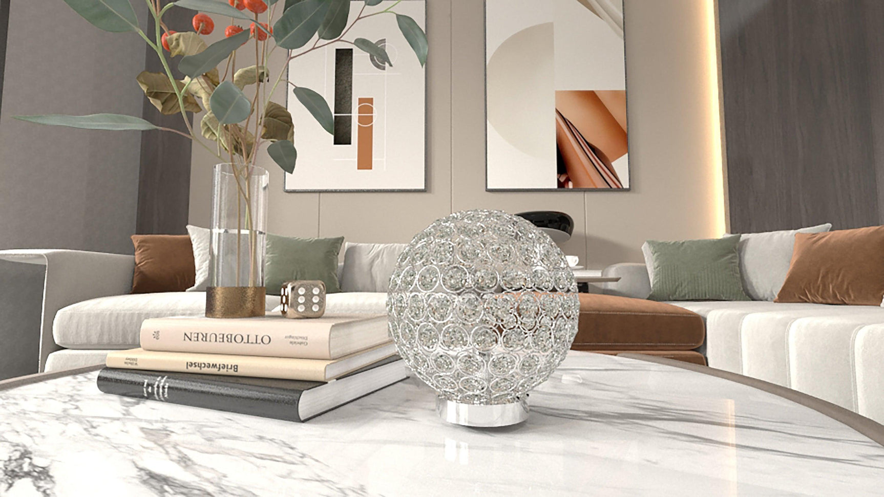 Faux Crystal Globe Modern Contemporary Ball Table Lamp - Ella Furniture