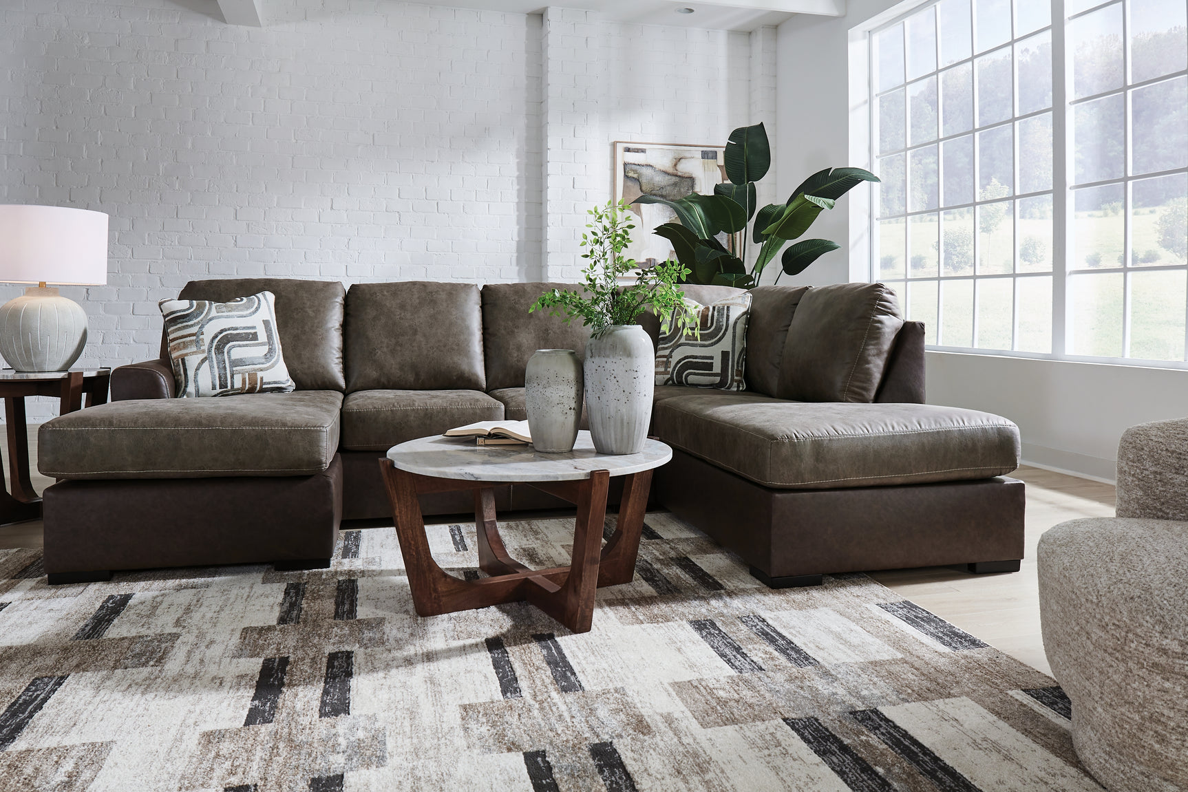 Detailed view of fossil upholstery texture and cushions