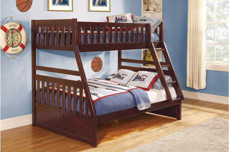 Rowe Youth Bedroom Set in Dark Cherry Finish - Front View with Bed and Dresser