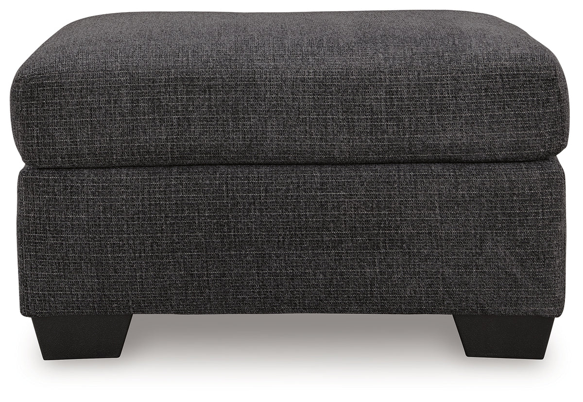 Loreo Ottoman head-on view with exposed faux wood legs