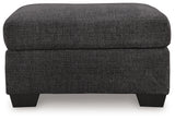 Loreo Ottoman head-on view with exposed faux wood legs