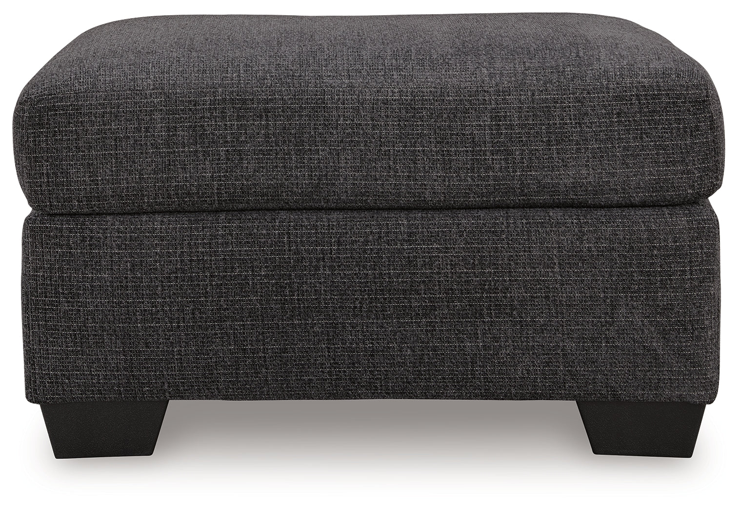 Loreo Ottoman head-on view with exposed faux wood legs