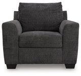Back view of Loreo ebony chenille chair with exposed feet