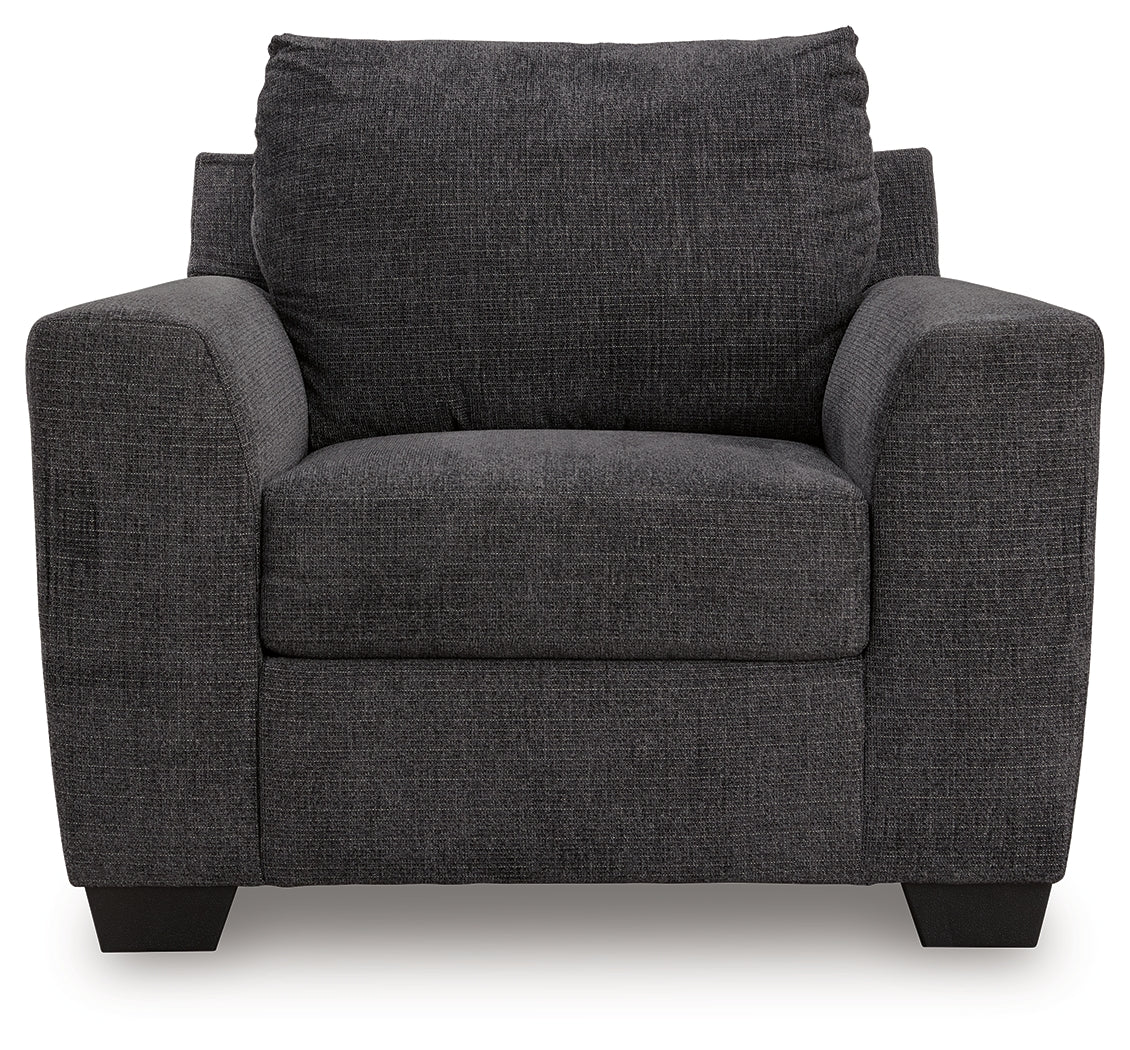 Back view of Loreo ebony chenille chair with exposed feet